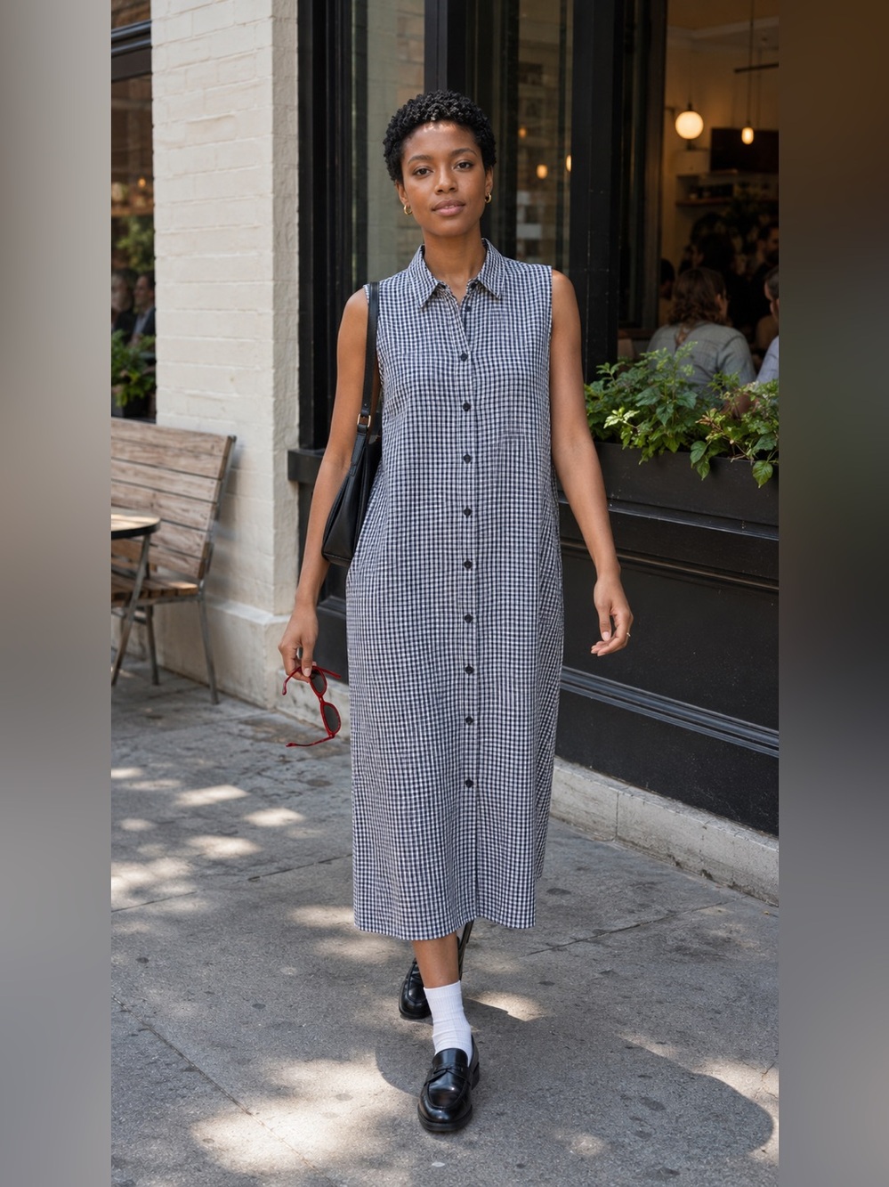 VTG 90s Y2K Cherokee Gingham Sleeveless Button Front Midi Shirt Dress M